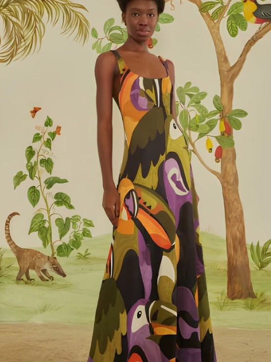FARM Rio Dresses & Skirts - FARM Rio Olive, Purple & Orange Toucan-Print Maxi Dress